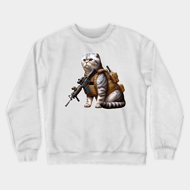 Tactical Cat Crewneck Sweatshirt by Rawlifegraphic